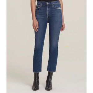 Agolde Riley Jean Revolve Distressed Relaxed High Rise Straight Crop Button Fly
